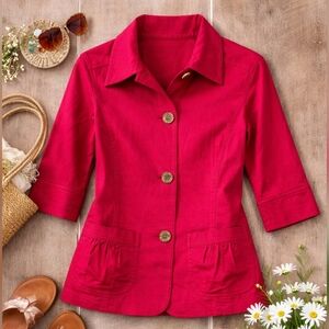 Coldwater Creek Red Blazer Jacket Womens Button Front Spring Casual Size 10